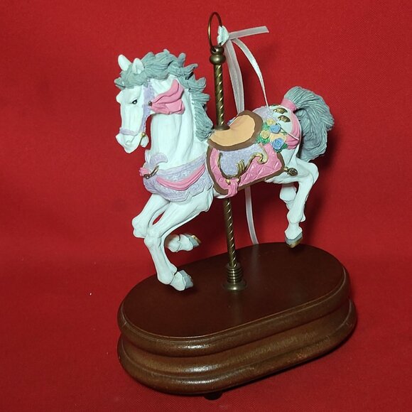 Vintage Musical Horse Carousel Bisque Porcelain Figurine Wood Base - Picture 6 of 12